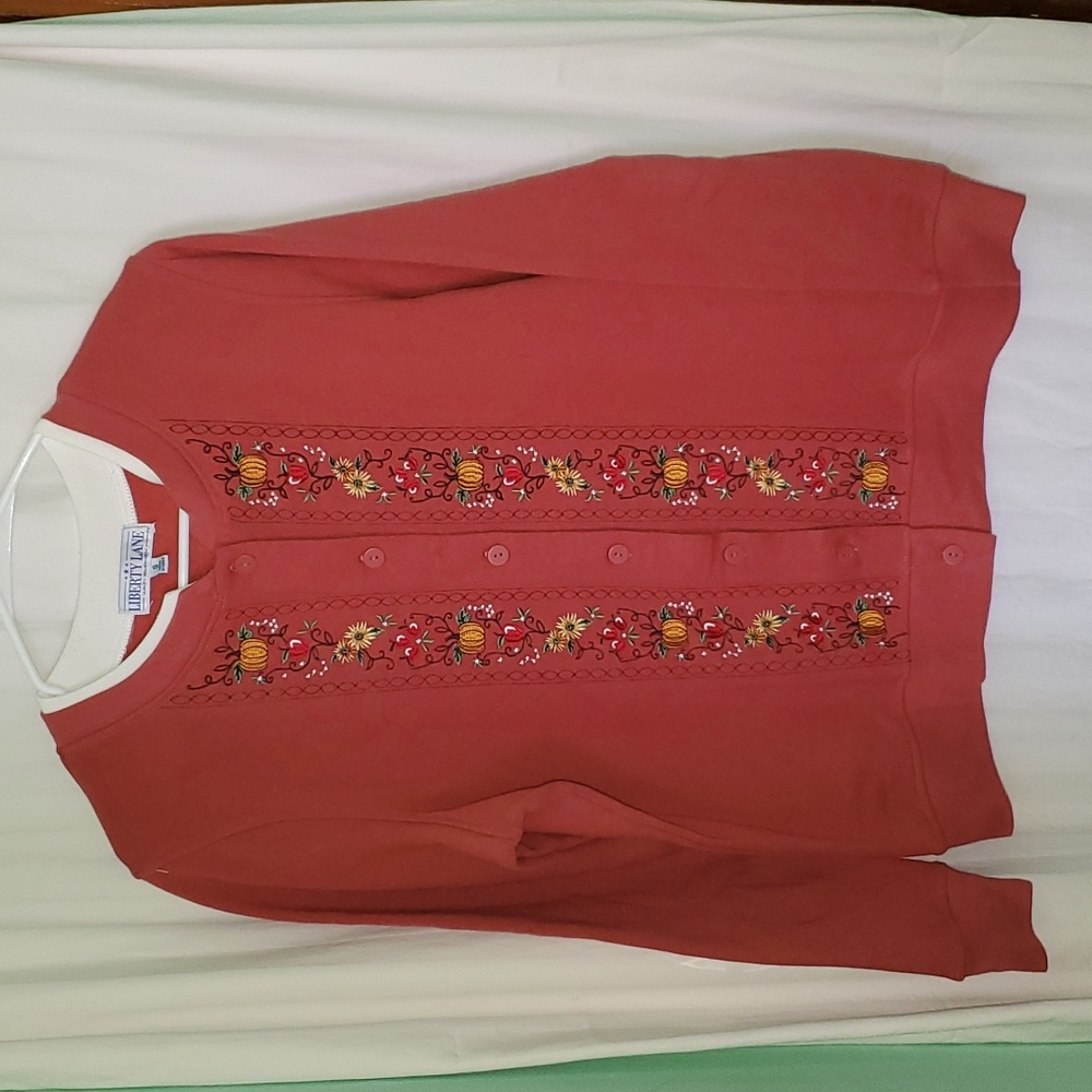 Vintage Embroidered Fall Pumpkin Apple Floral Sweatshirt
